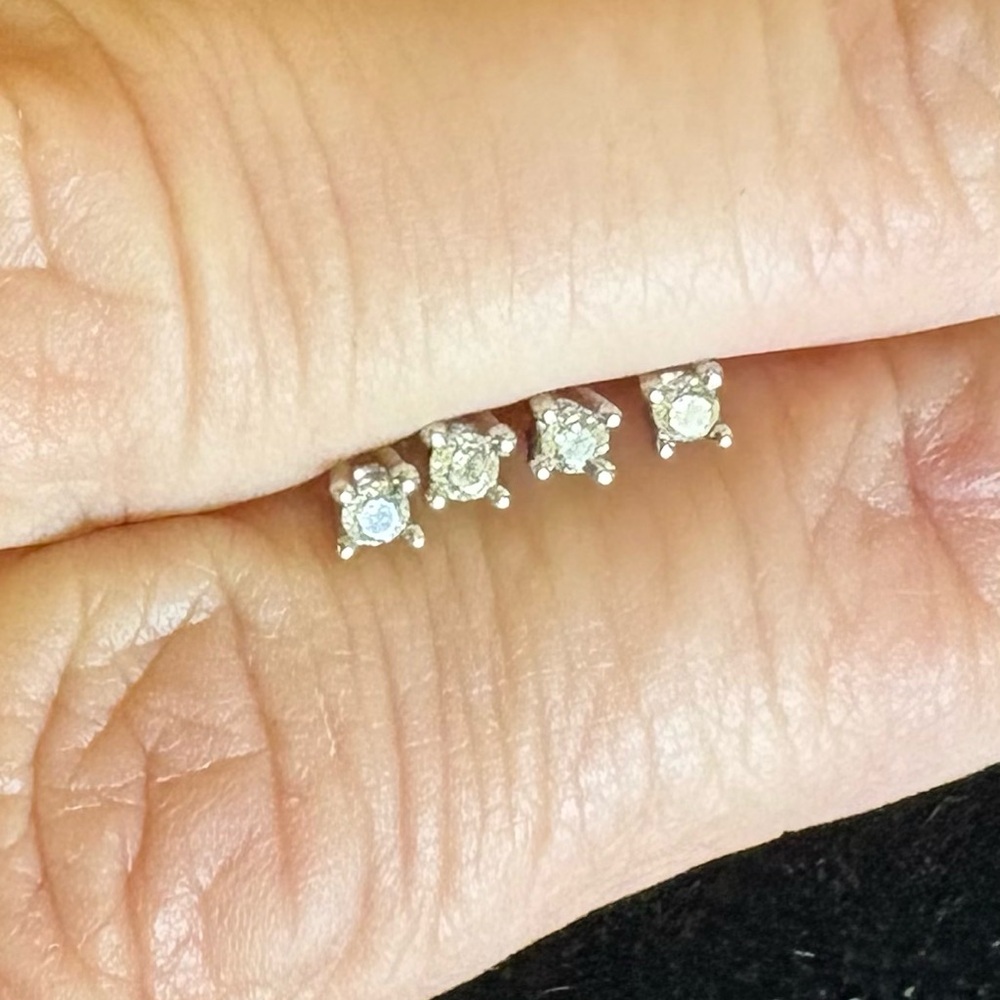 2 Pairs Sterling Silver Cubic Zirconia Stud Earrings Minimalist